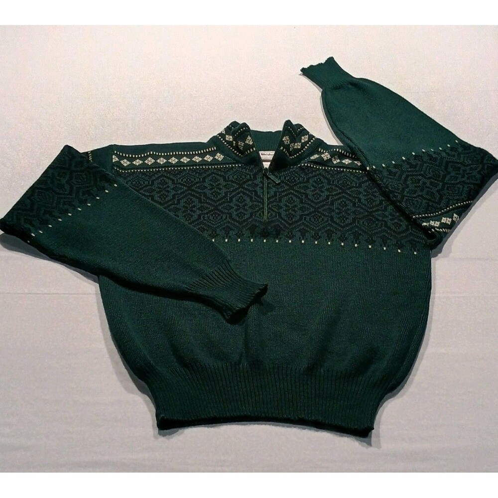 Vintage 80s Meister Nordic Apresi Ski Sweater Men M Green Quarter Zip Gorpcore
